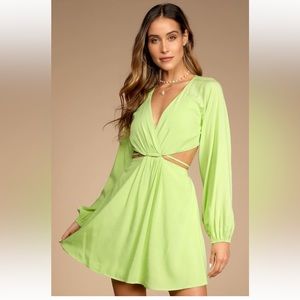 Lime Green Long Sleeve Cutout Mini Dress